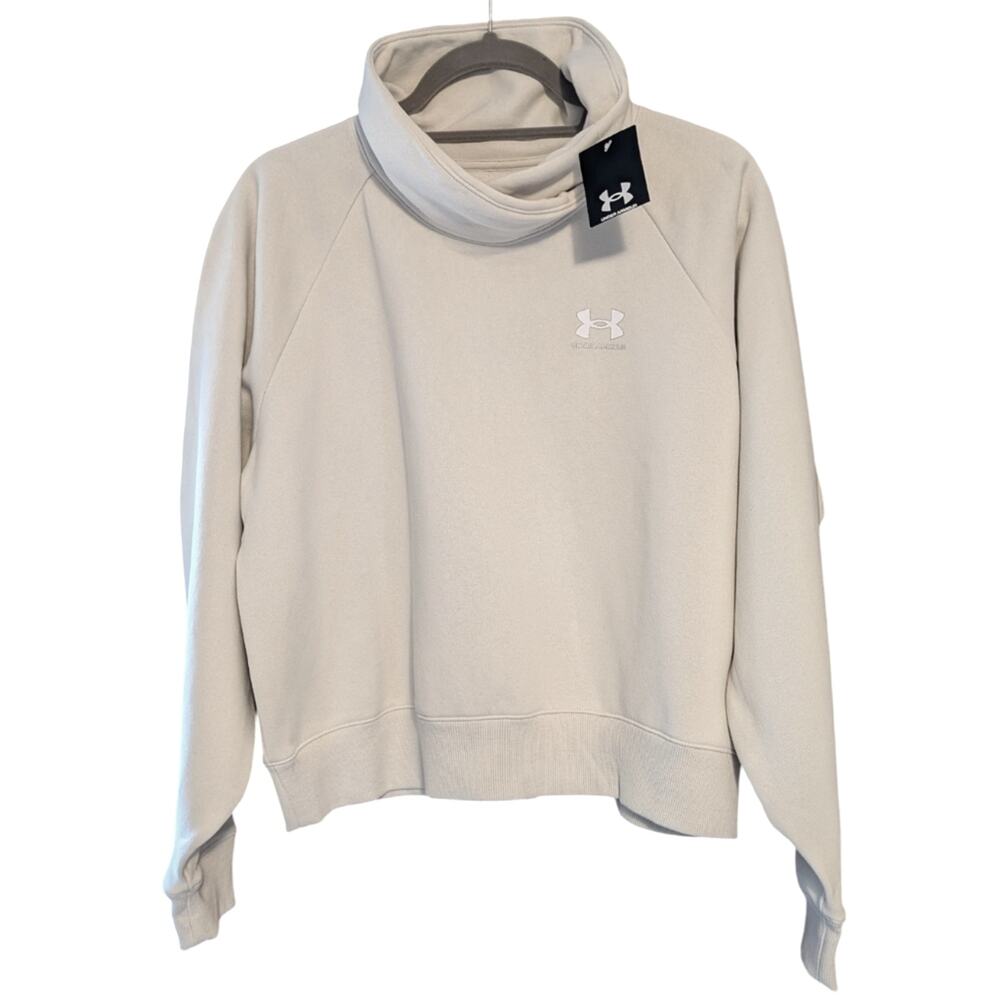 NWT Under Armour Women's Rival Fleece Wrap Neck Pullover Sweatshirt Ivory Medium
